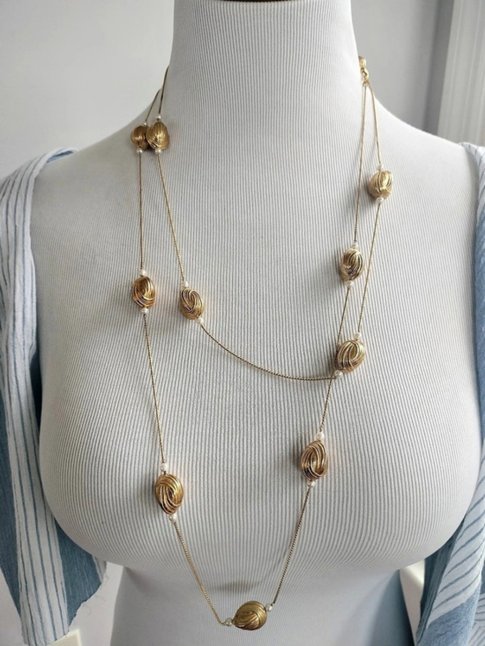 Gold-Tone Layered Necklace with Pearl Accents
